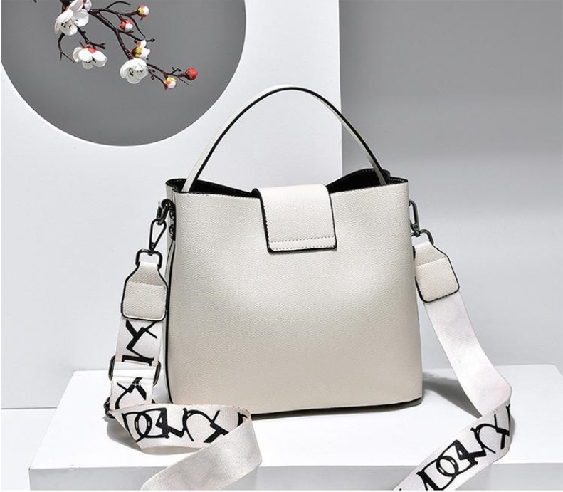 Womens Bucket Bag Adjustable Shoulder Strap Fashion Handbag with Square Buckle